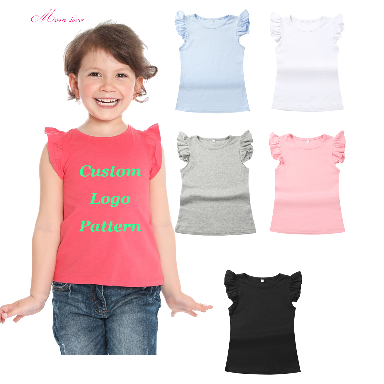 Ruffled Cuff футболка Бош жайкы футболка кыздар үчүн кыска кулу футболкалар