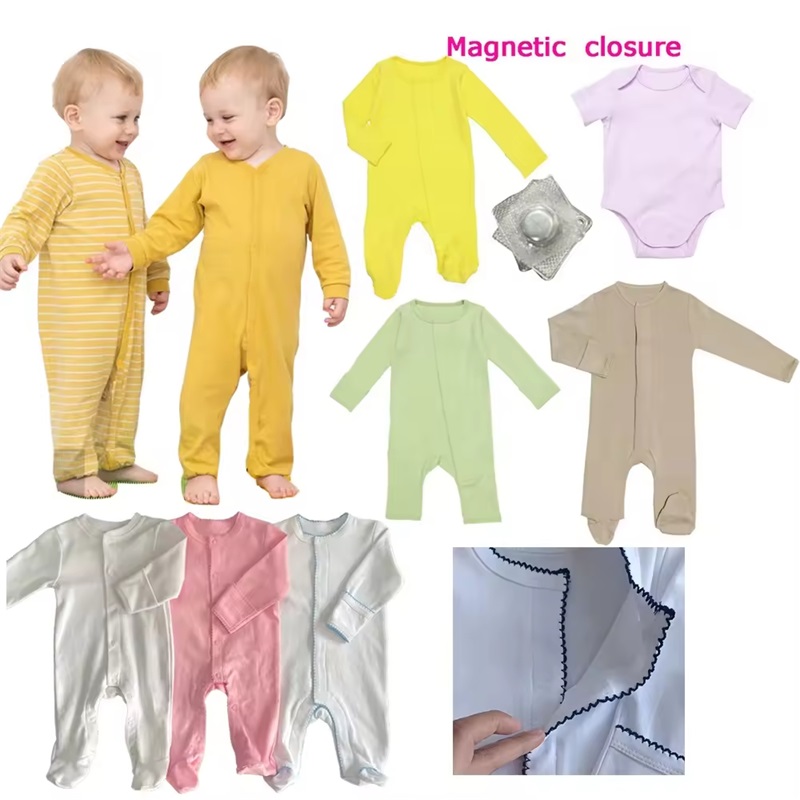 Өзгөчө 100% Пахта Baby Магниттик Snap Onesie