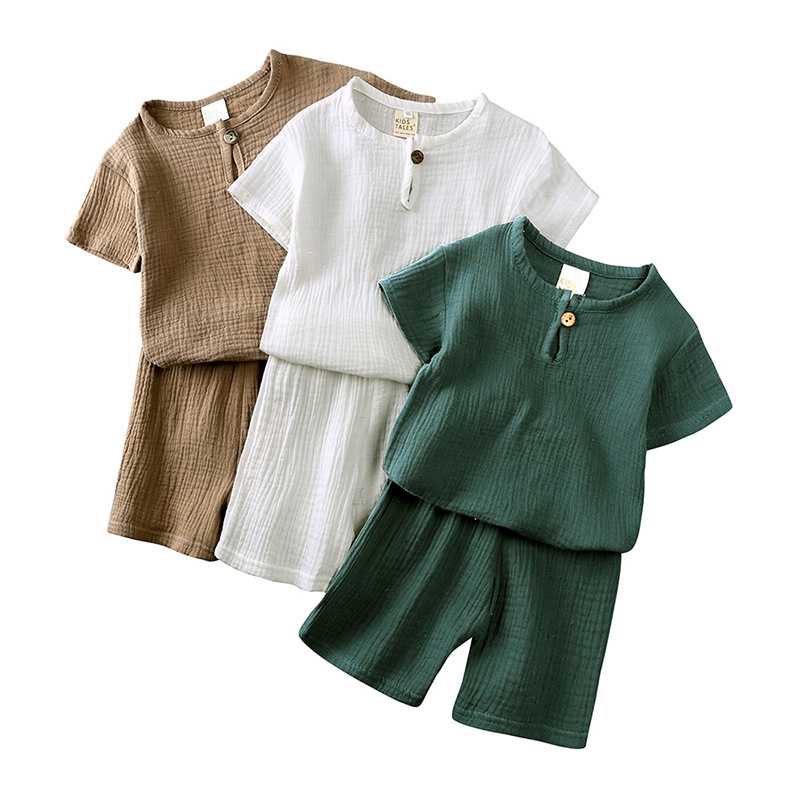 Бала Muslin кийим Set тегерек Neckline кыска кулу